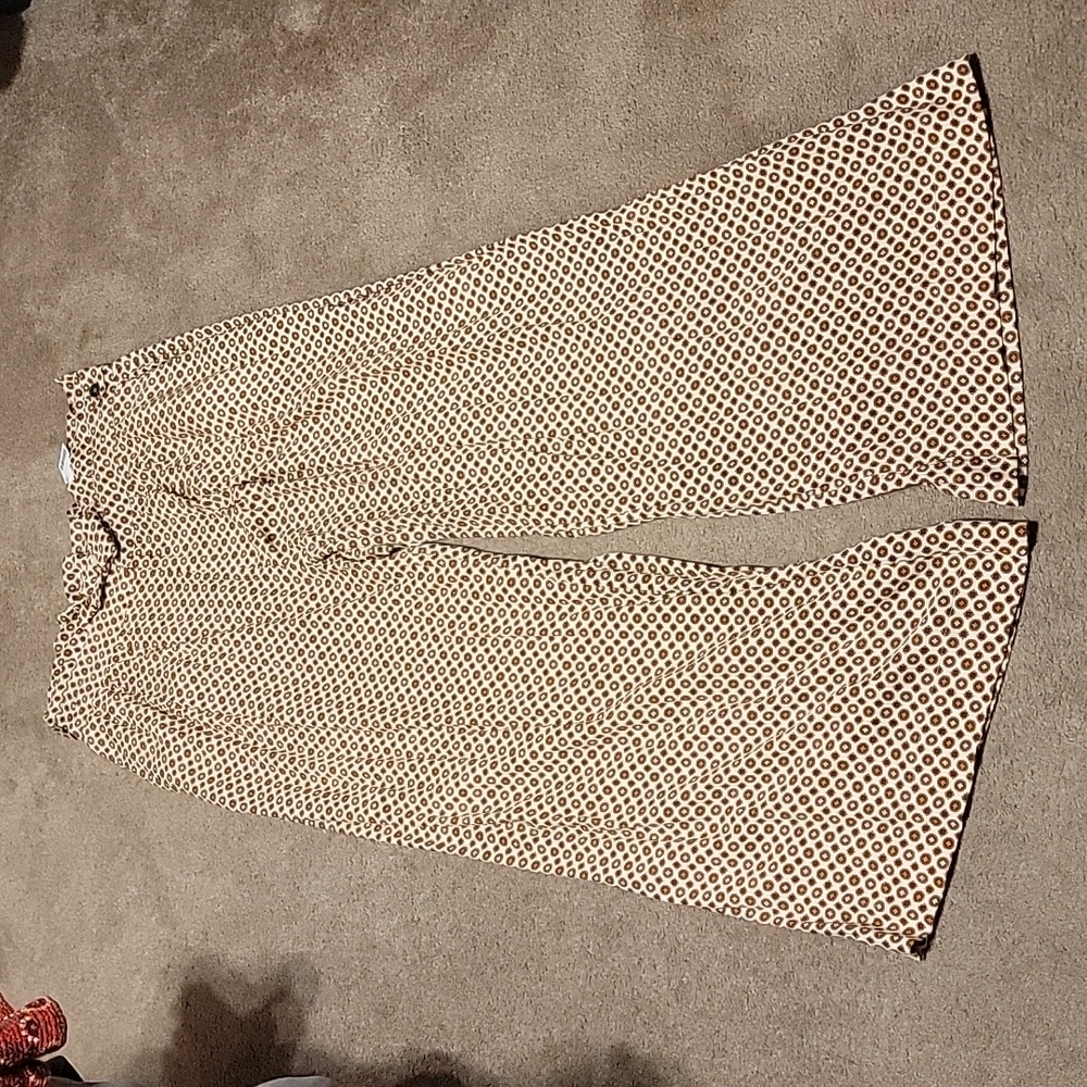 Urban Outfitters Patterned Wide-Leg Pants - Cream and Brown